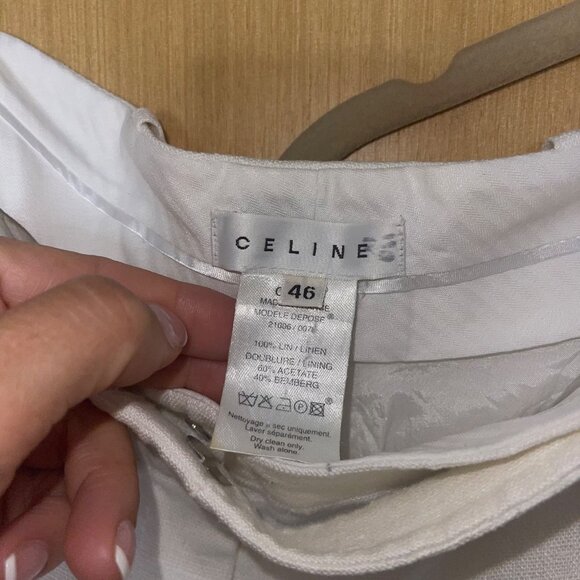 Celine Womens Trousers Size 46 White Wide Leg Pockets Classic Pure Linen - Picture 9 of 9